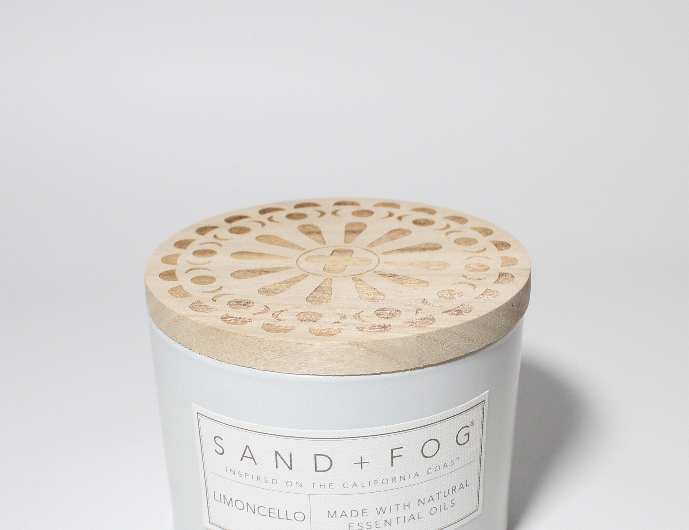 Limoncello 12 oz scented candle White Vessel with Carved Moons lid