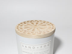 Limoncello 12 oz scented candle White Vessel with Carved Moons lid