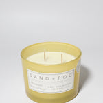 Midnight Blue Citrus 12 oz scented candle Yellow vessel with Painted Flower garden lid