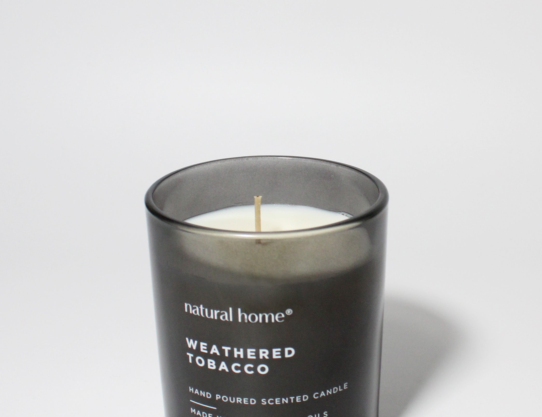 Weathered Tobacco Natural Home 11.5 oz scented candle Black vessel with metal lid