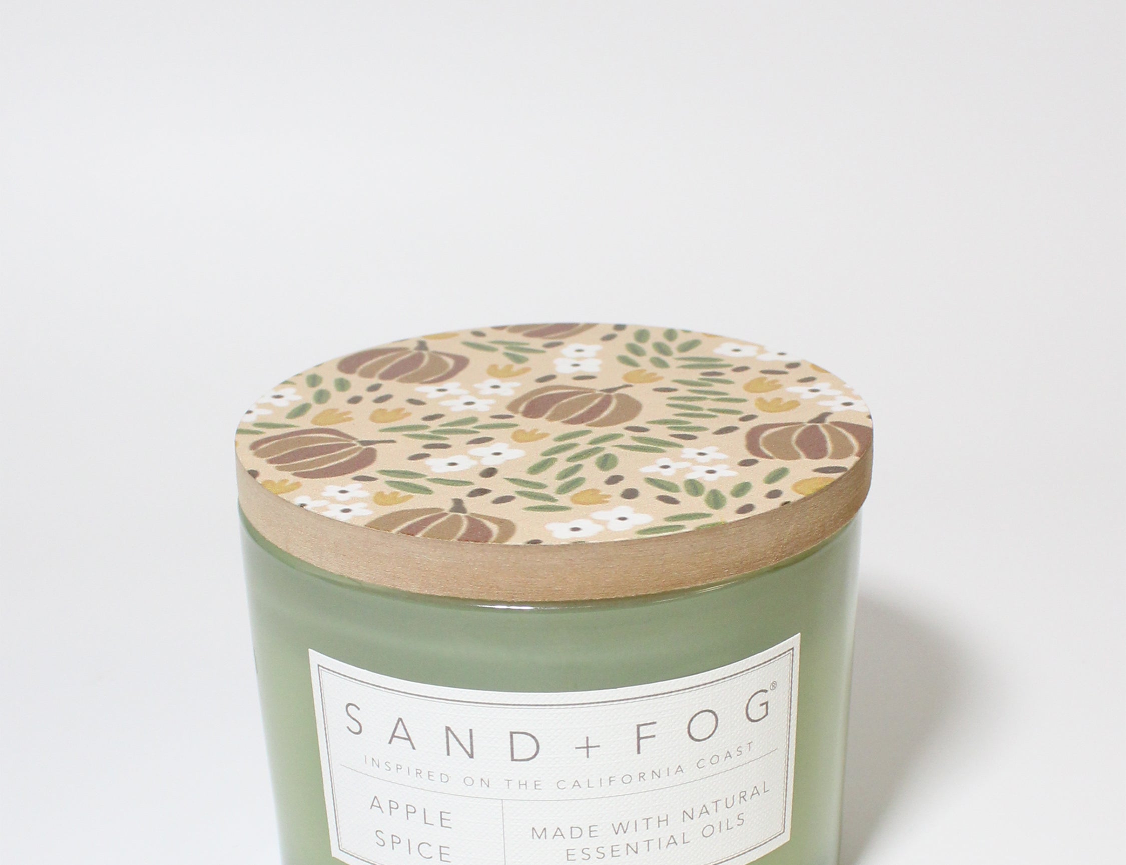 Apple Spice 12 oz scented candle Sage vessel with Pumpkin painted lid
