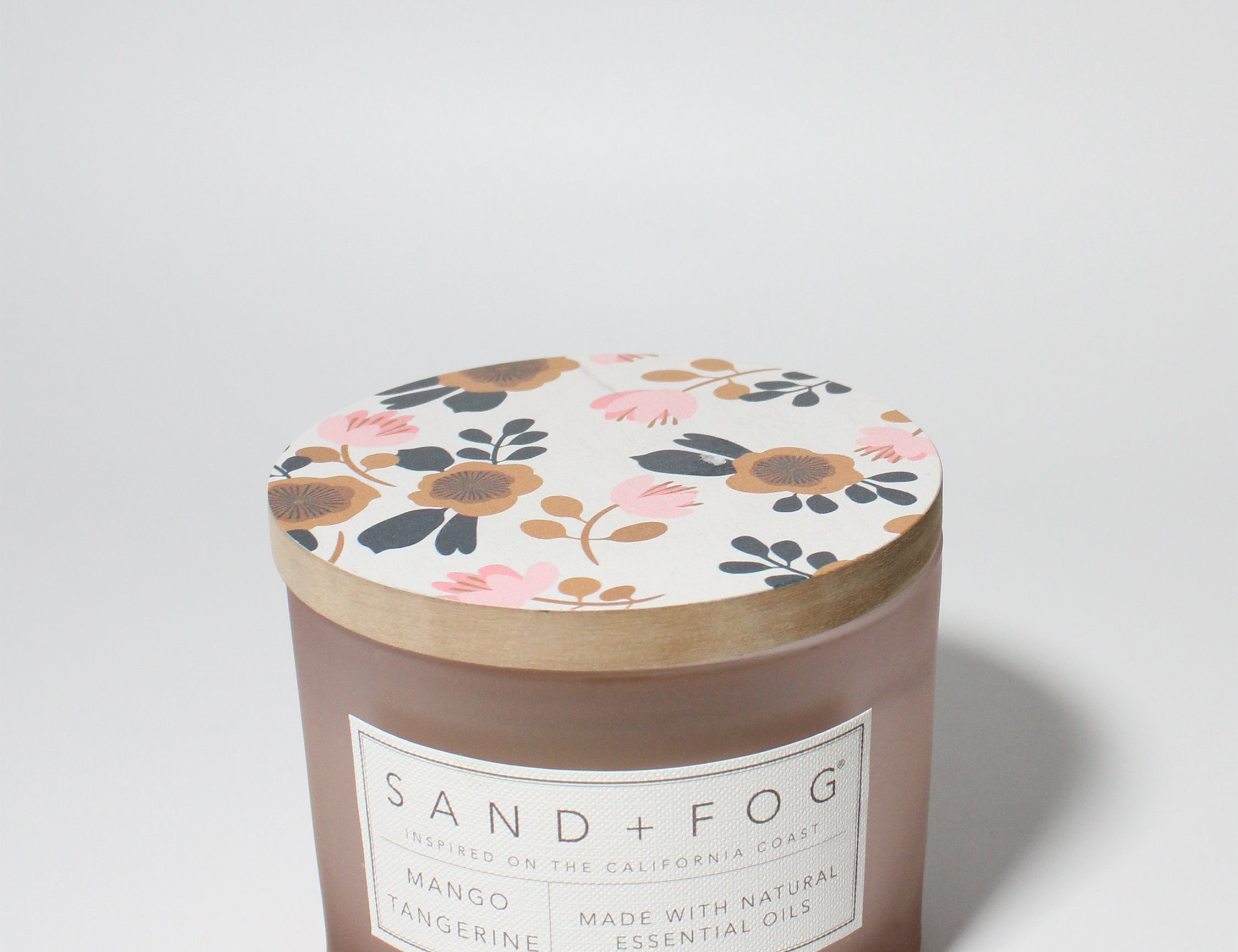 Mango Tangerine 12 oz scented candle Blush vessel with Floral painted lid