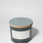 Midnight Blue Citrus 12 oz scented candle Blueish Gray vessel with Painted Dot lid
