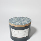 Midnight Blue Citrus 12 oz scented candle Blueish Gray vessel with Painted Dot lid