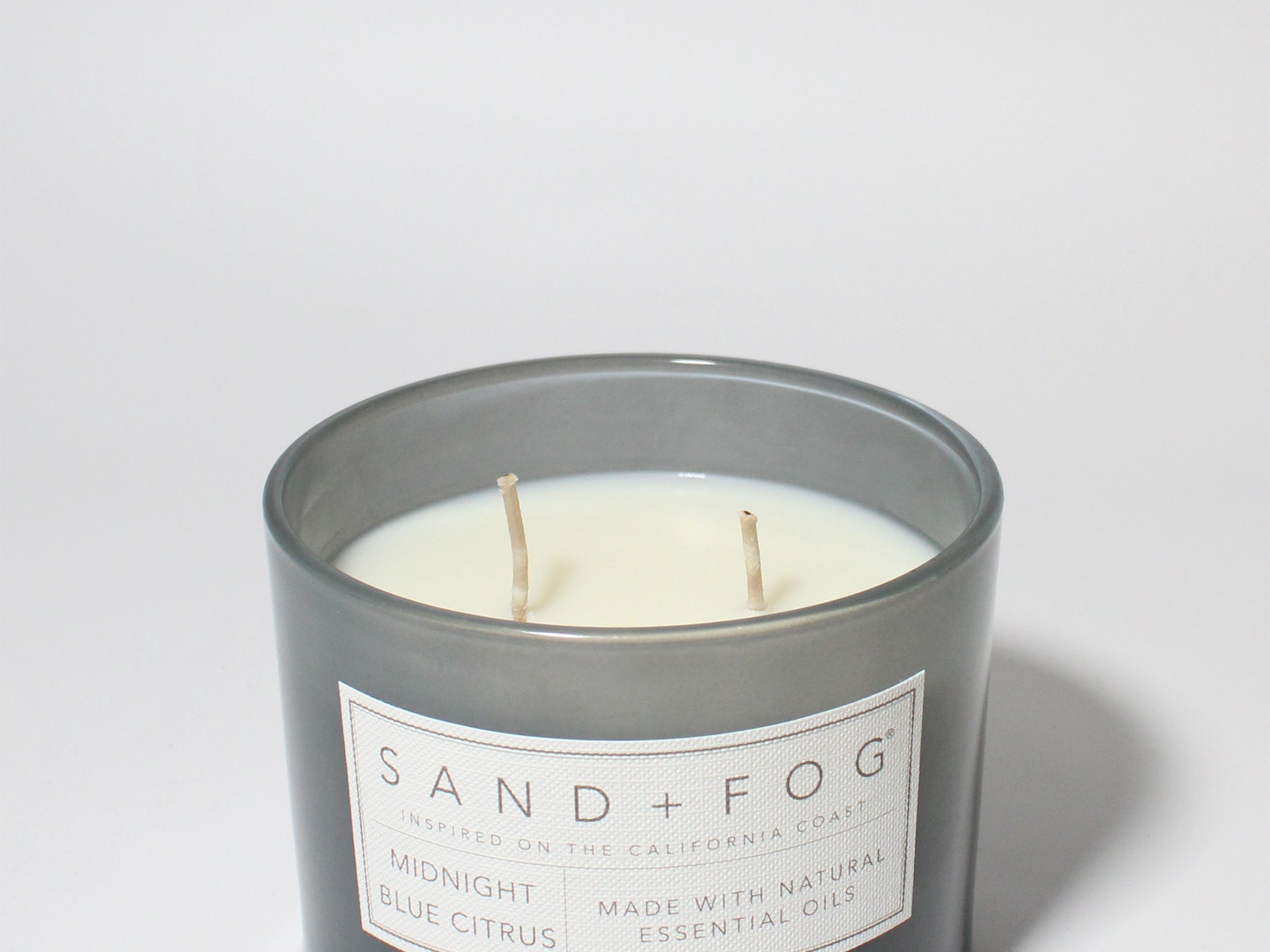 Midnight Blue Citrus 12 oz scented candle Blueish Gray vessel with Painted Dot lid