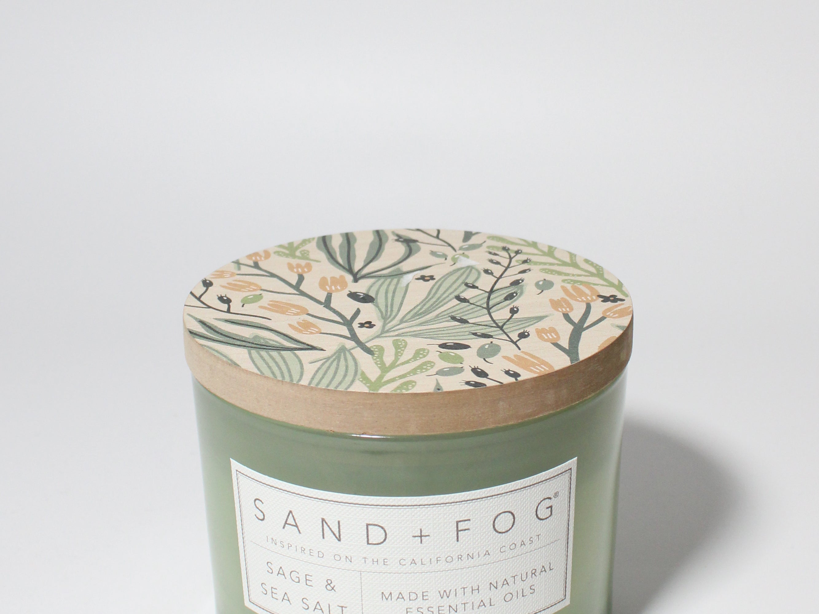 Sage & Sea Salt 12 oz scented candle Sage vessel with Painted Floral lid