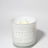 Ocean & Sea Salt 21 oz scented candle White vessel with Mandala carved top
