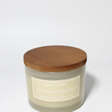 Vanilla Sandalwood 12 oz scented candle Flax vessel with wood lid
