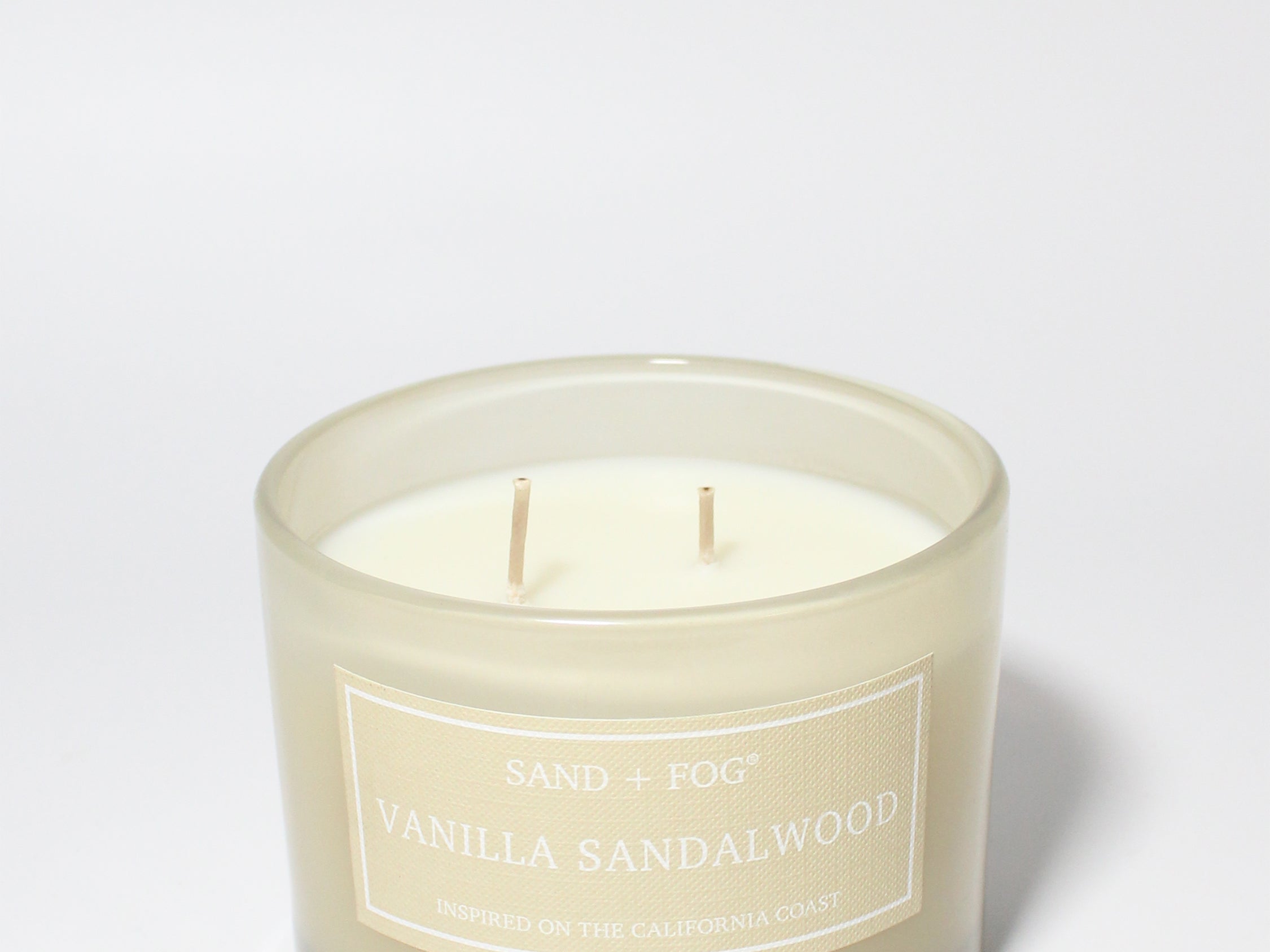Vanilla Sandalwood 12 oz scented candle Flax vessel with wood lid
