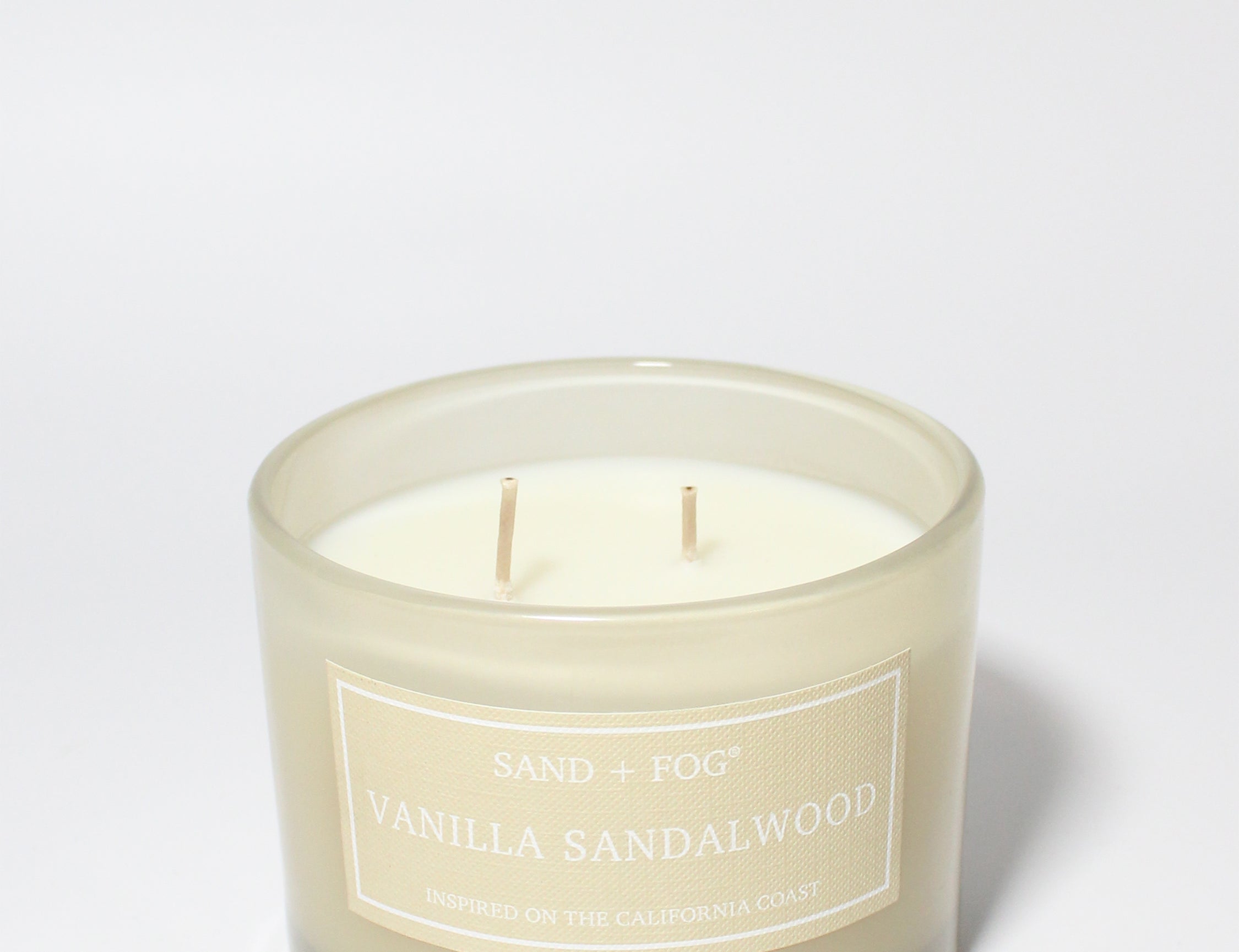 Vanilla Sandalwood 12 oz scented candle Flax vessel with wood lid