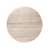 White Vanilla 35 oz scented candle White vessel with Sand+Fog wood lid