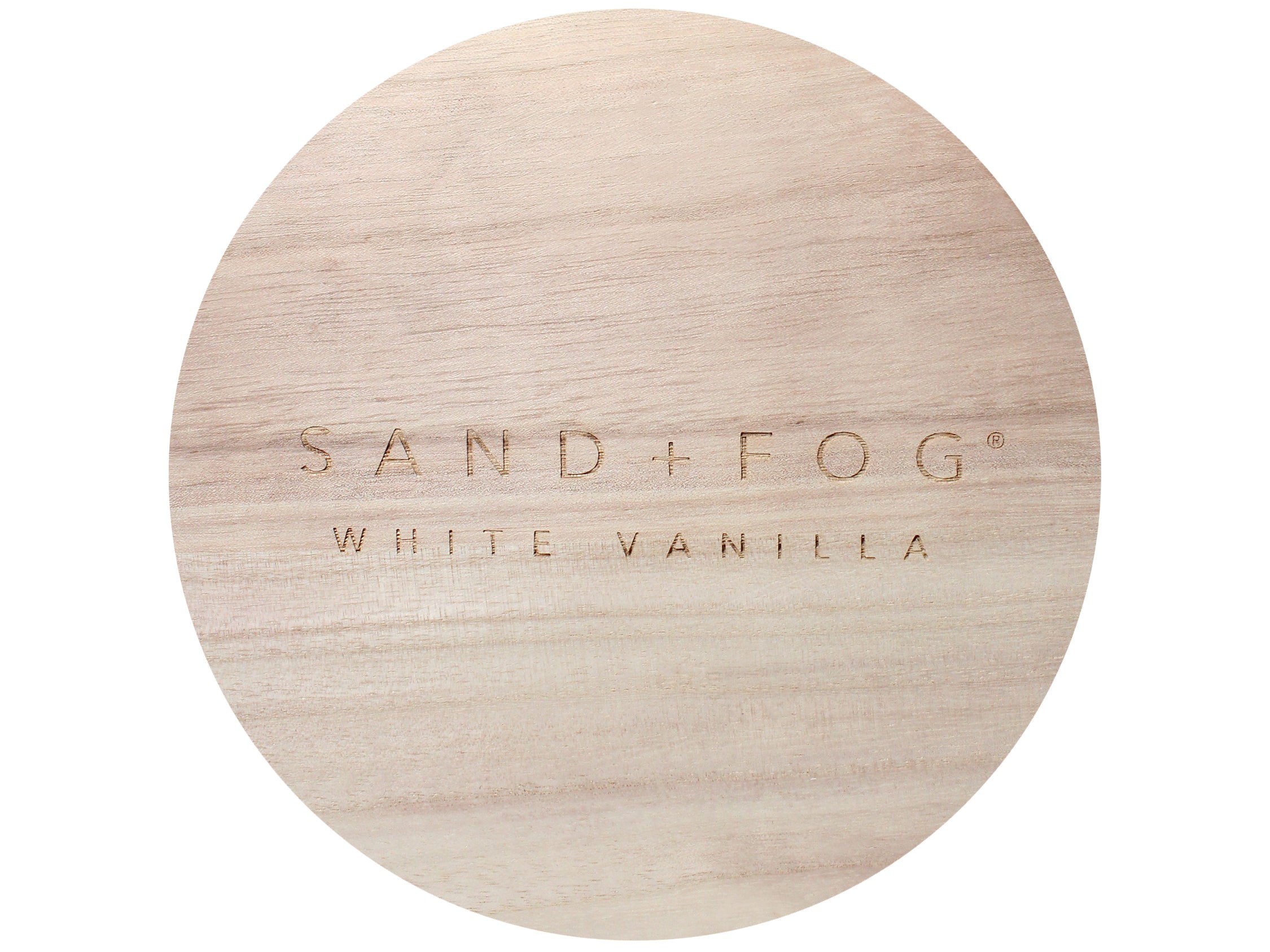 White Vanilla 35 oz scented candle White vessel with Sand+Fog wood lid