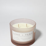 Sand + Paws California Beach House 12 oz scented candle Blush vessel with Painted Paw Grid lid