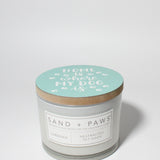Sand + Paws Gardenia 12 oz scented candle White Vessel with Painted Home is Where my Dog Is lid