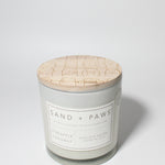 Sand + Paws Pineapple Coconut 21 oz scented candle White vessel with Multi-Breed carved wood lid
