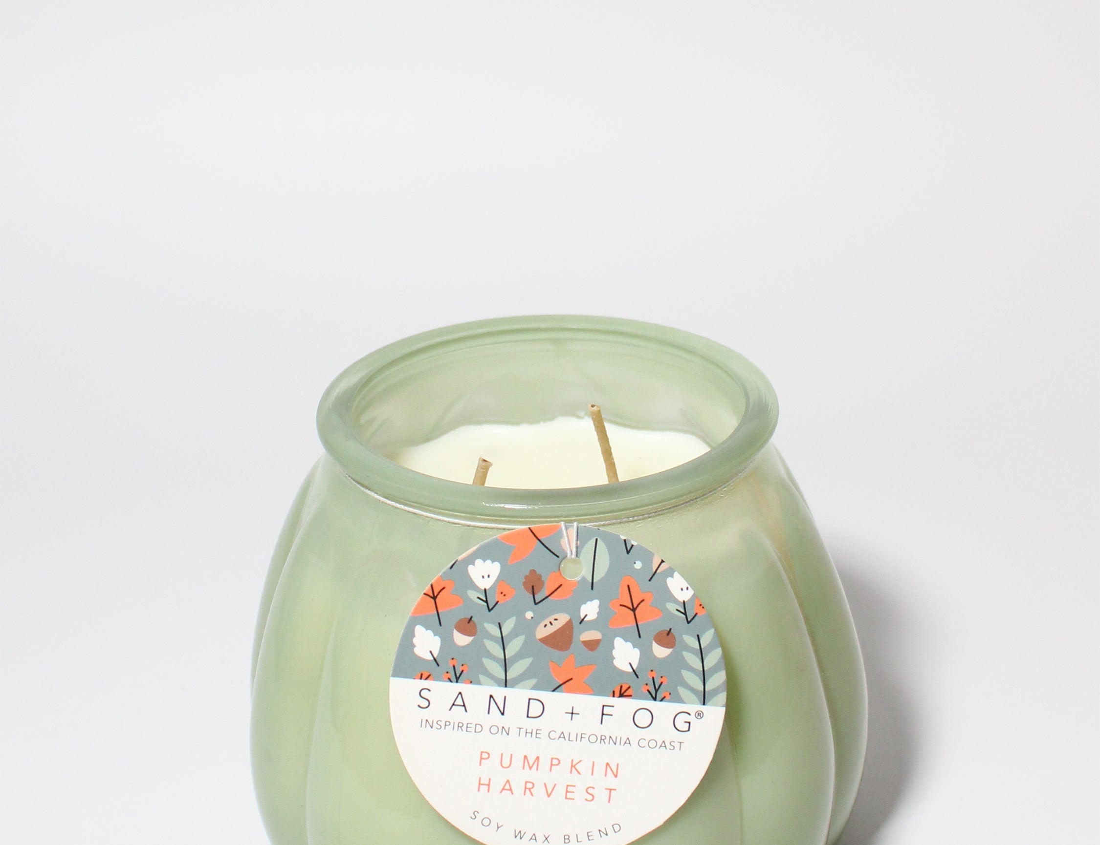 Pumpkin Harvest 18 oz scented candle Sage vessel with Carved Pumpkin wood lid