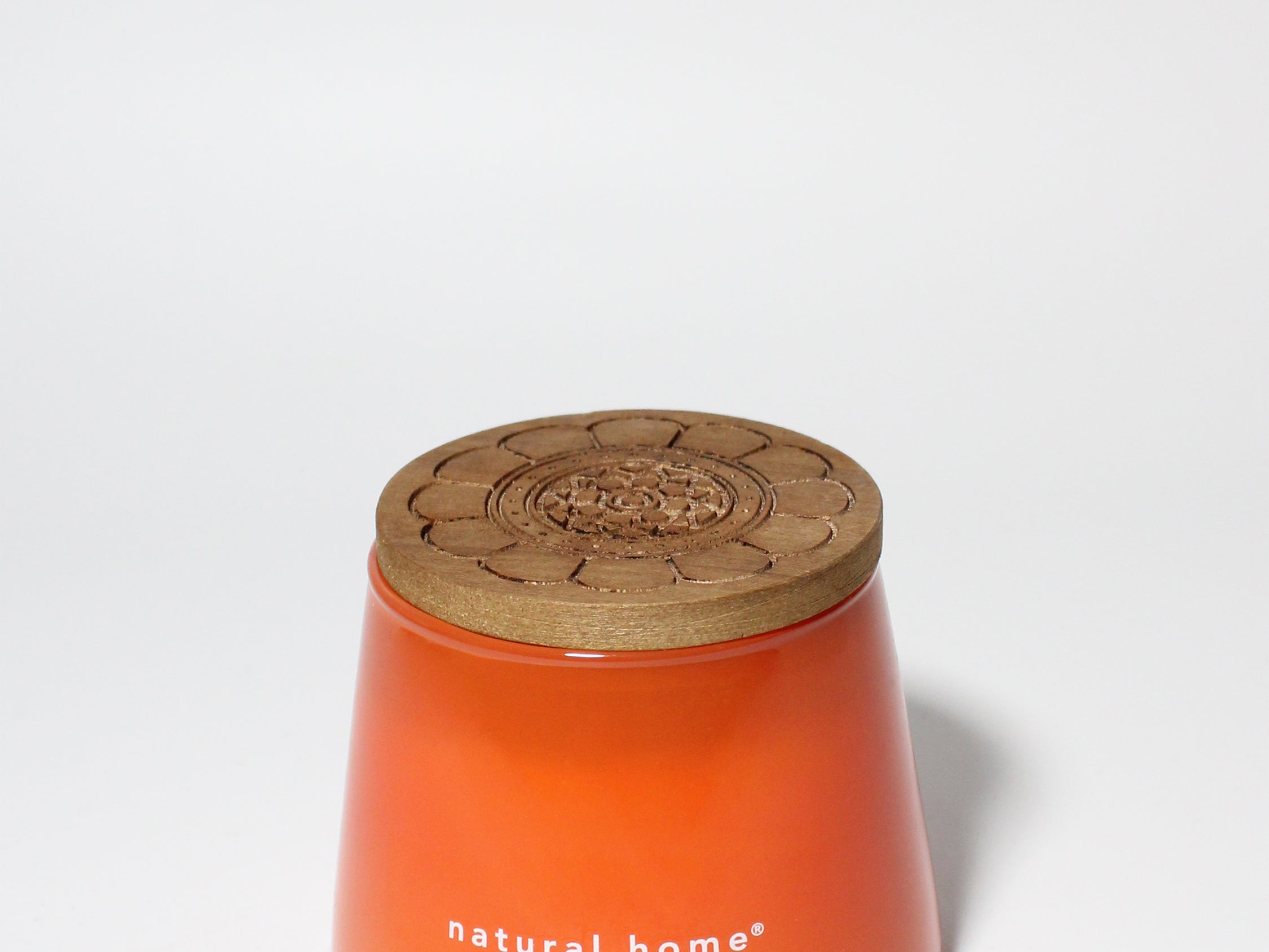 Pumpkin Harvest 11 oz scented candle Orange vessel with Carved Flower wood lid