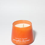 Pumpkin Harvest 11 oz scented candle Orange vessel with Carved Flower wood lid