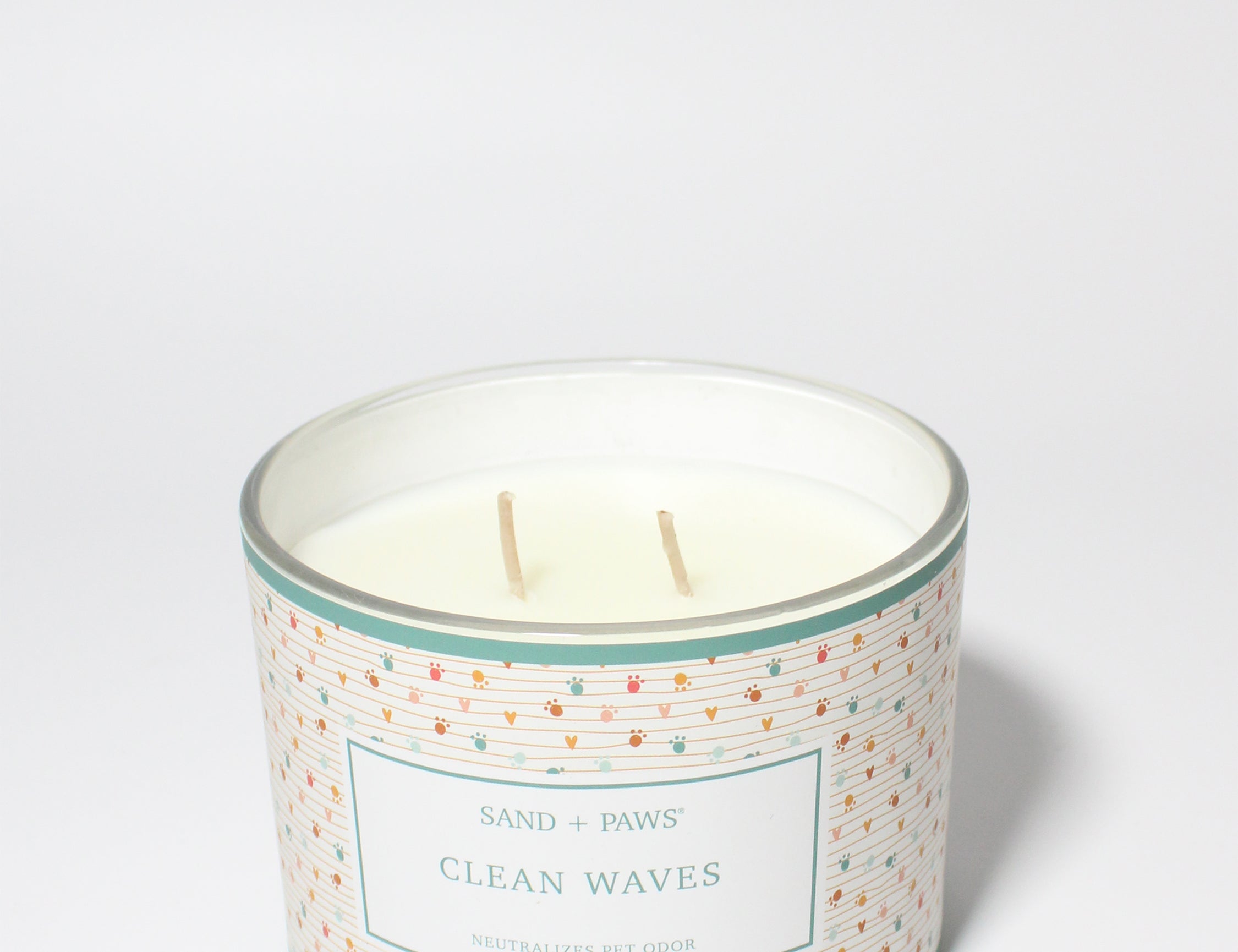 Sand + Paws Clean Waves 12 oz scented candle Wrap print vessel with LOVE Dachshund lid