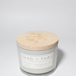Sand + Paws Tropical Citrus 12 oz scented candle White vessel with Home is Where my Dog is lid