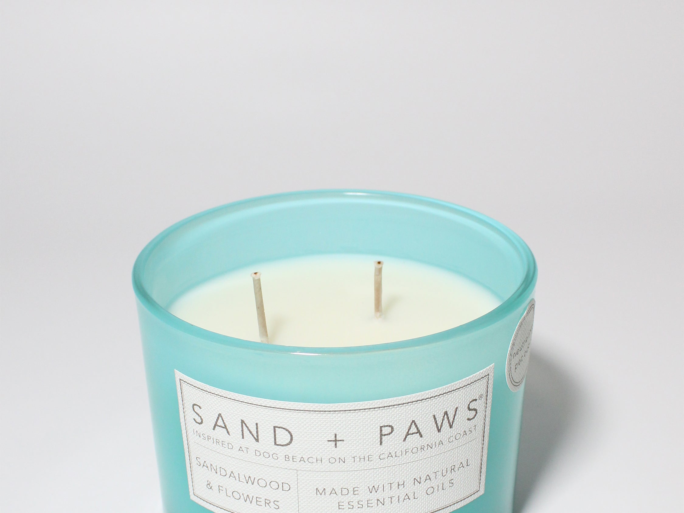 Sand + Paws Sandalwood & Flowers 12 oz scented candle Coast vessel with You had me at Woof Lid