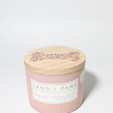 Sand + Paws Newport 12 oz scented candle Peony vessel with Painted Dog Bone lid