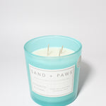 Sand + Paws Sandalwood & Flowers 21 oz scented candle Coast vessel with You had me at Woof carved lid