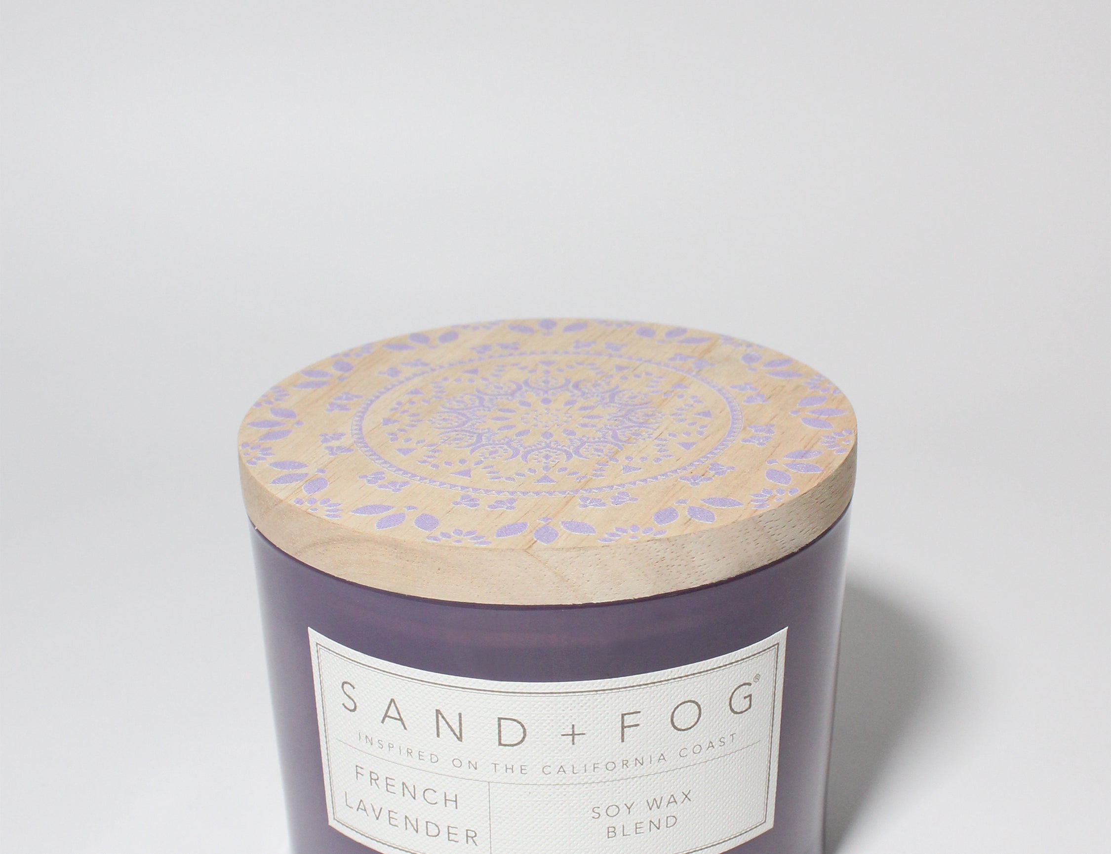 French Lavender 12 oz scented candle Purple vessel with Mandala painted lid