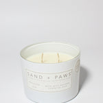 Sand + Paws Passion Tea 12 oz scented candle White vessel with Brown Dog Lid