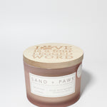 Sand + Paws Tropical Citrus 12 oz scented candle Pink vessel with Love is a four legged word Lid