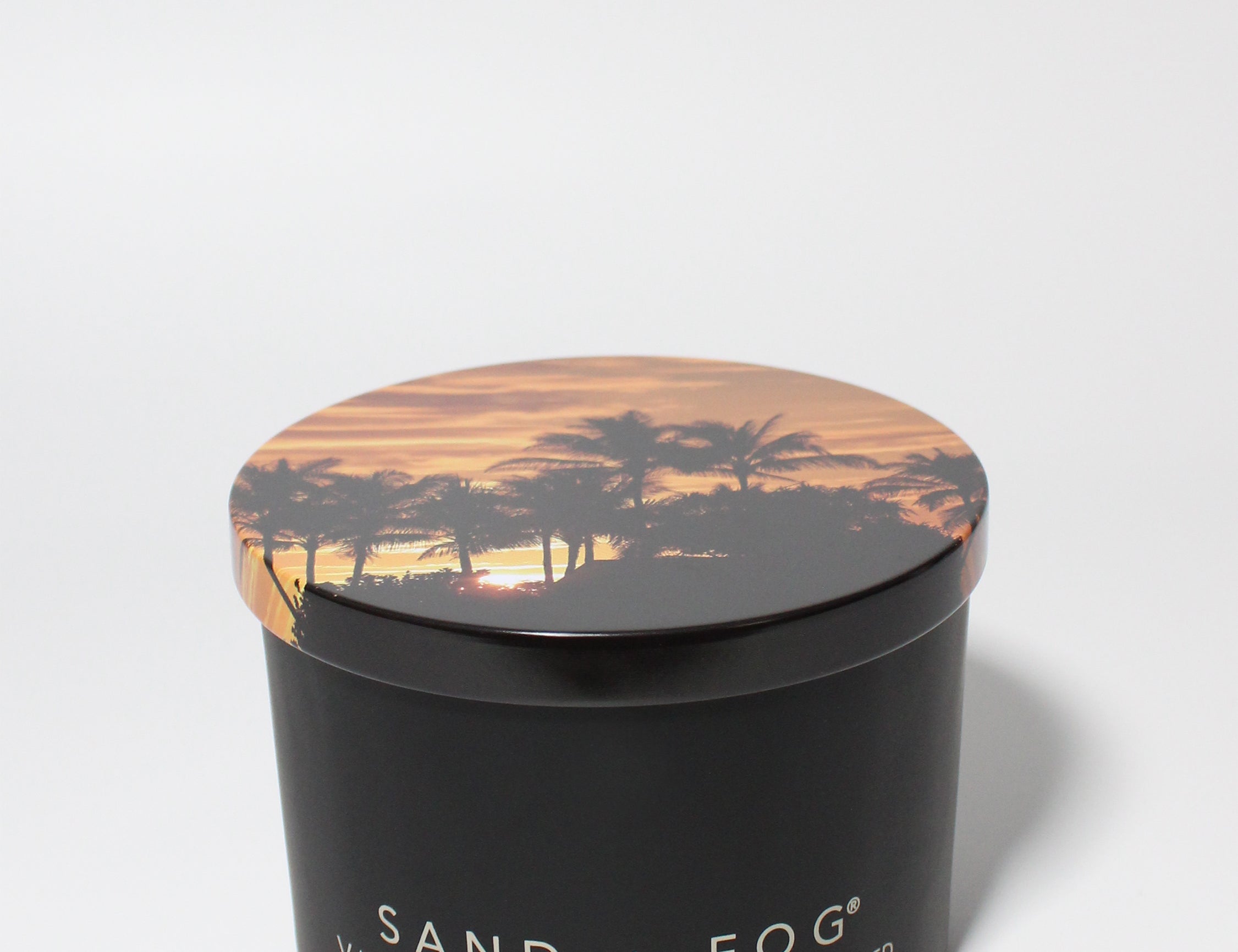 Vanilla Tobacco 12 oz scented candle Black vessel with Landscape Photo lid