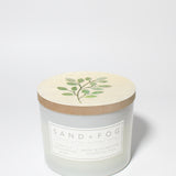 Earthly Eucalyptus Mint 12 oz scented candle White vessel with painted olive branch lid
