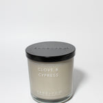 Clove & Cypress 12 oz scented candle Gray Vessel with black metal lid