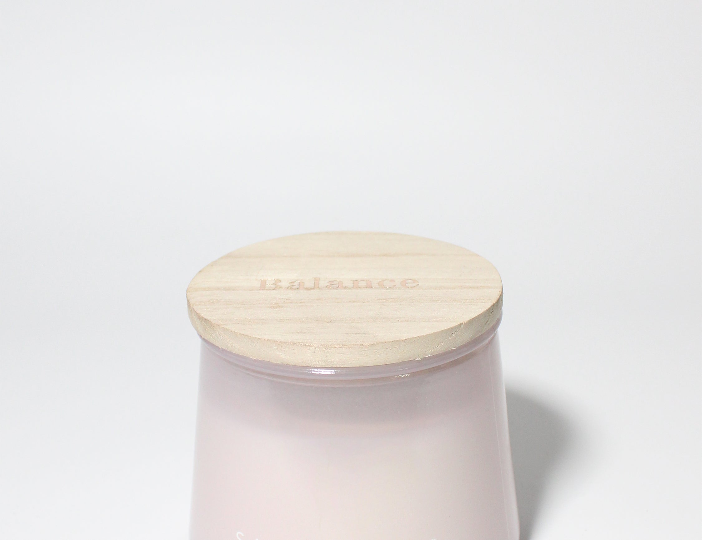 Lavender Aromatherapy 11 oz scented candle Blush vessel with carved "Balance" wood lid