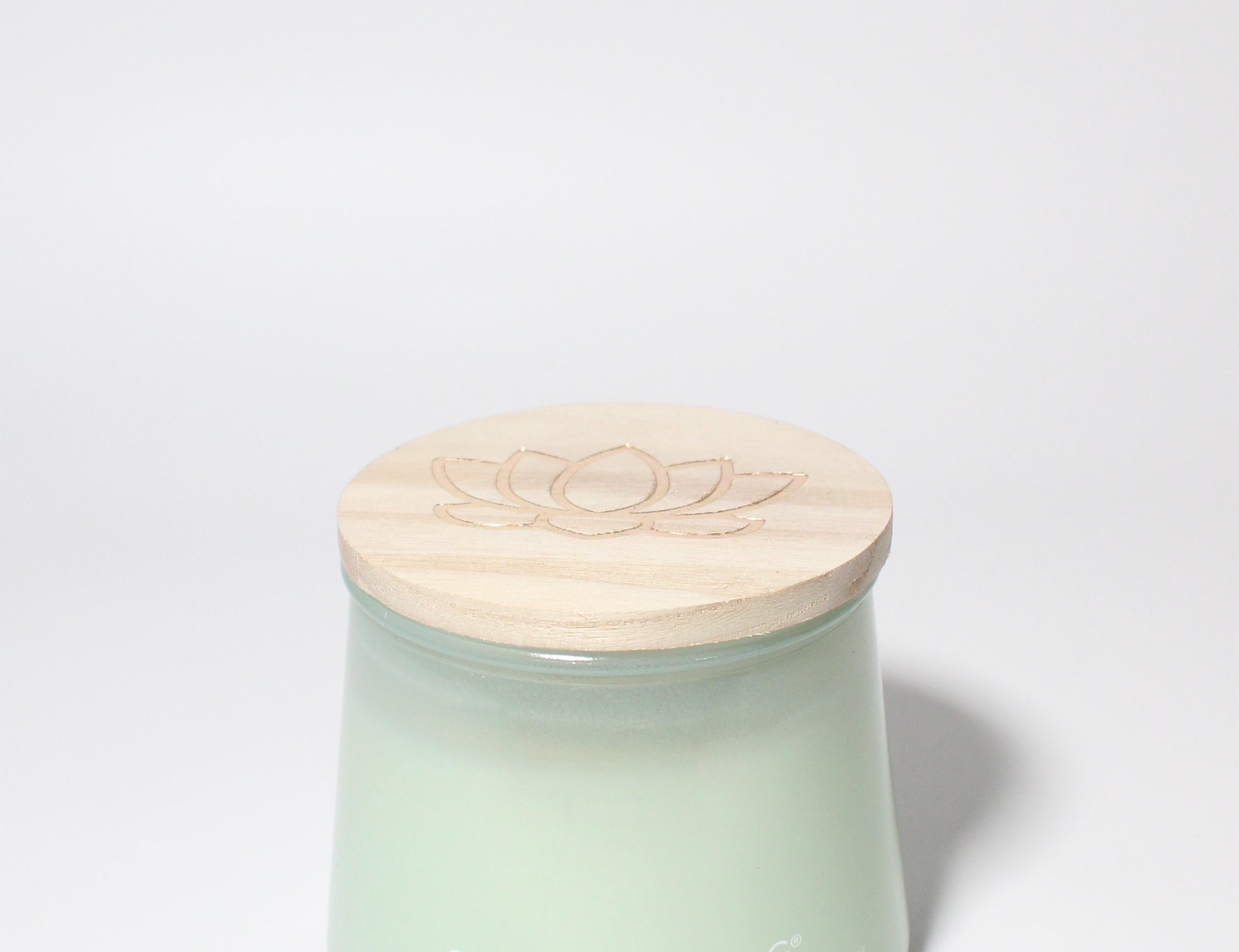 Eucalyptus Spearmint Aromatherapy 11 oz scented candle Sage vessel with carved lotus flower wood lid