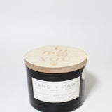 Sand + Paws California Beach House 12 oz scented candle Black vessel with I ruff you lid