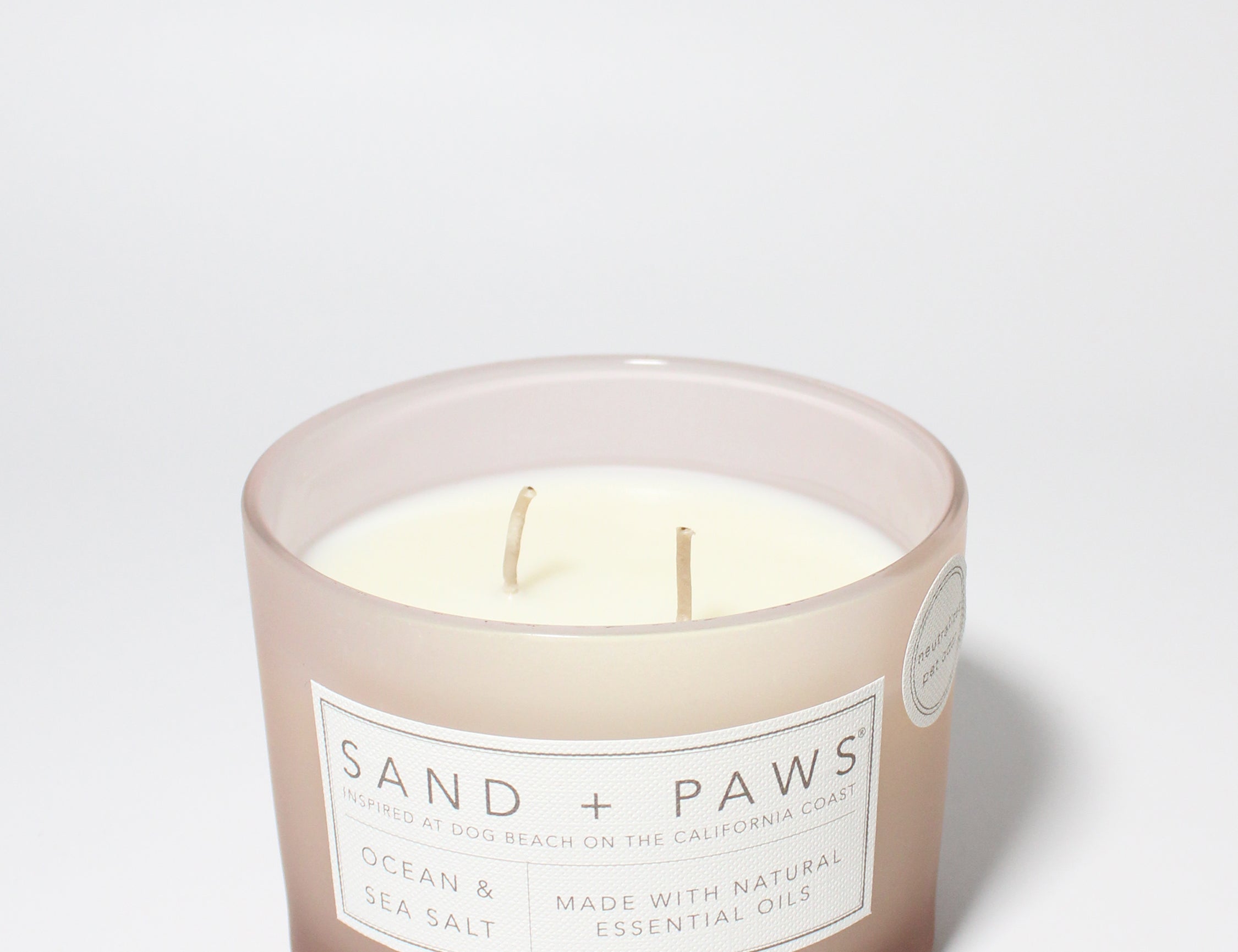 Sand + Paws Ocean & Sea Salt 12 oz scented candle White Vessel with Carved LOVE Lid