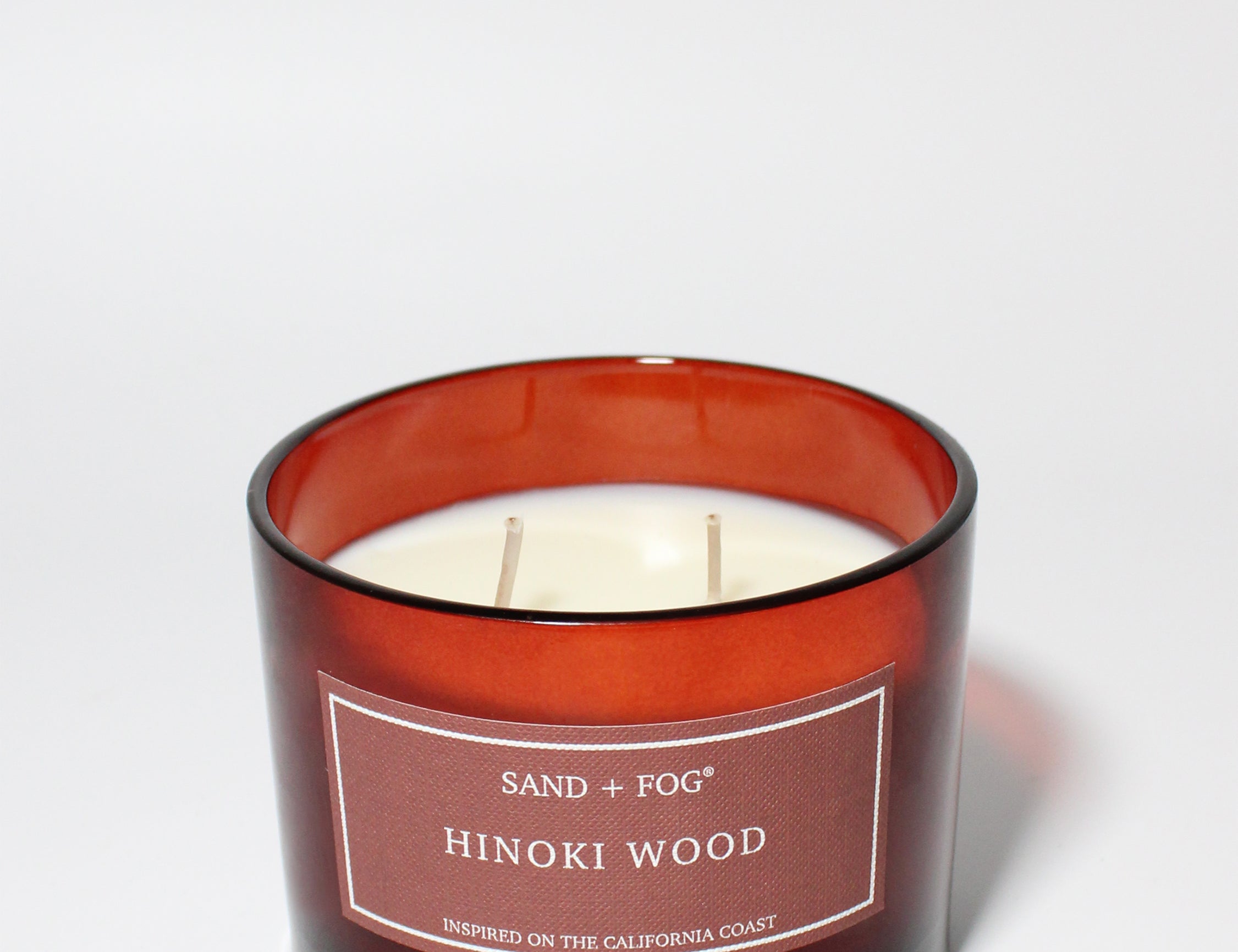 Hinoki Woods 12 oz scented candle Red Vessel with Solid Wood lid