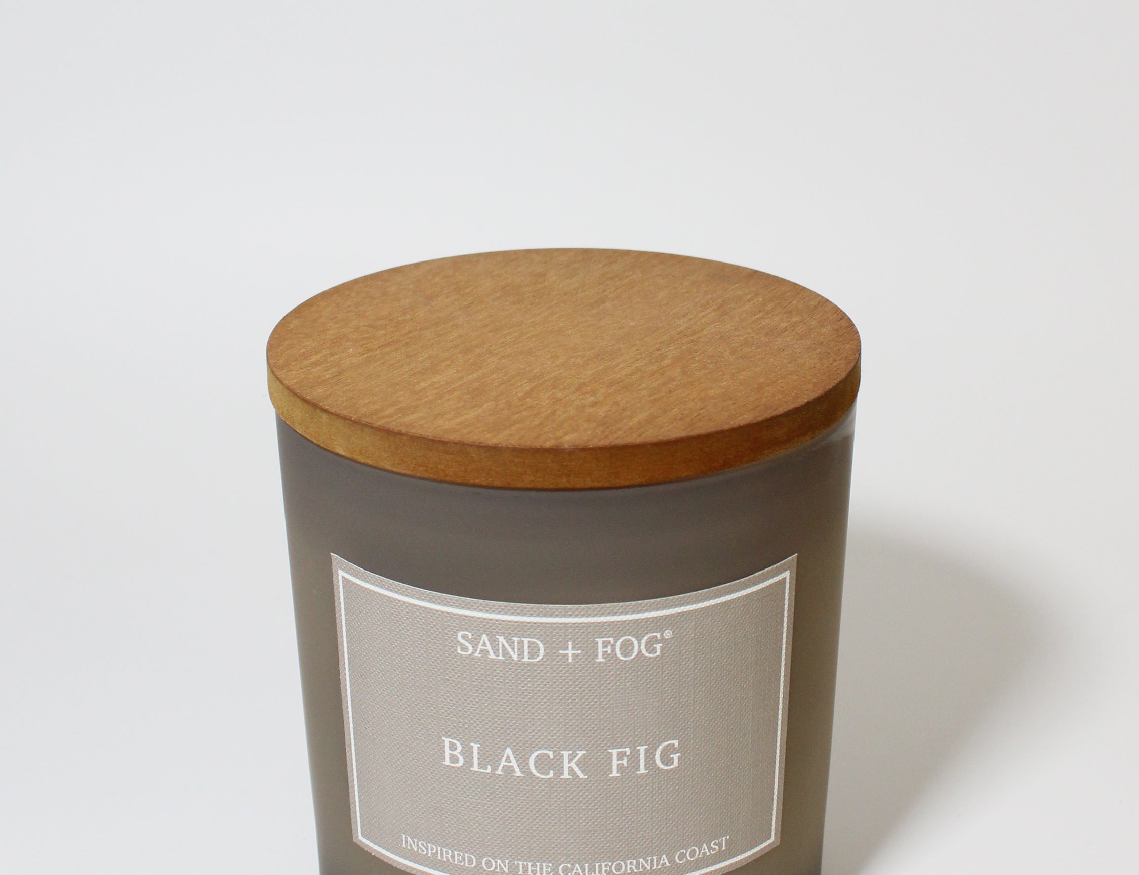 Black Fig 21 oz scented candle Gray vessel with solid wood lid