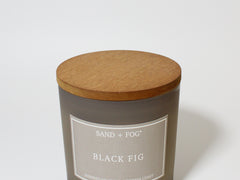 Black Fig 21 oz scented candle Gray vessel with solid wood lid