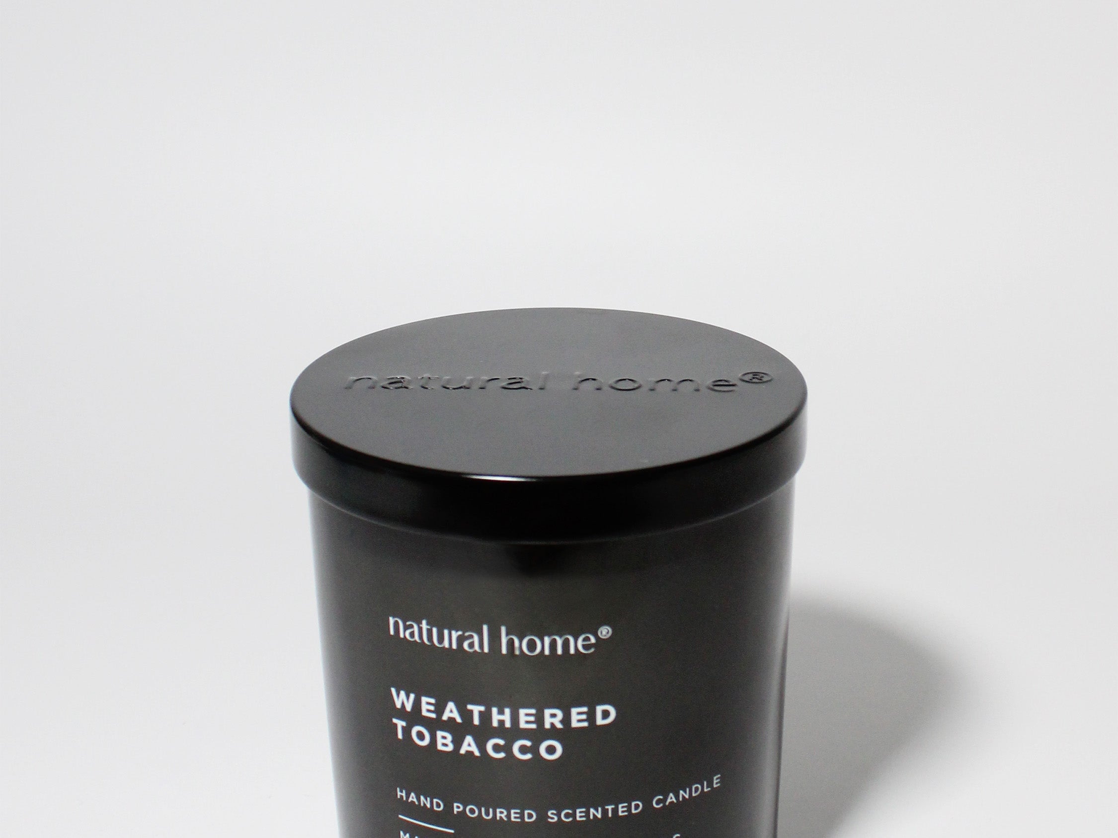 Weathered Tobacco Natural Home 11.5 oz scented candle Black vessel with metal lid