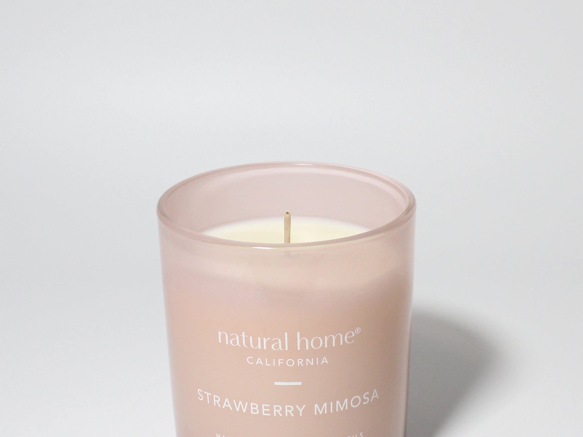 Strawberry Mimosa Natural Home 11.5 oz scented candle Blush vessel with solid metal lid