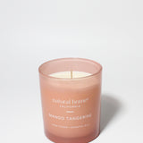 Mango Tangerine Natural Home 11.5 oz scented candle Coral vessel with metal lid and one wick