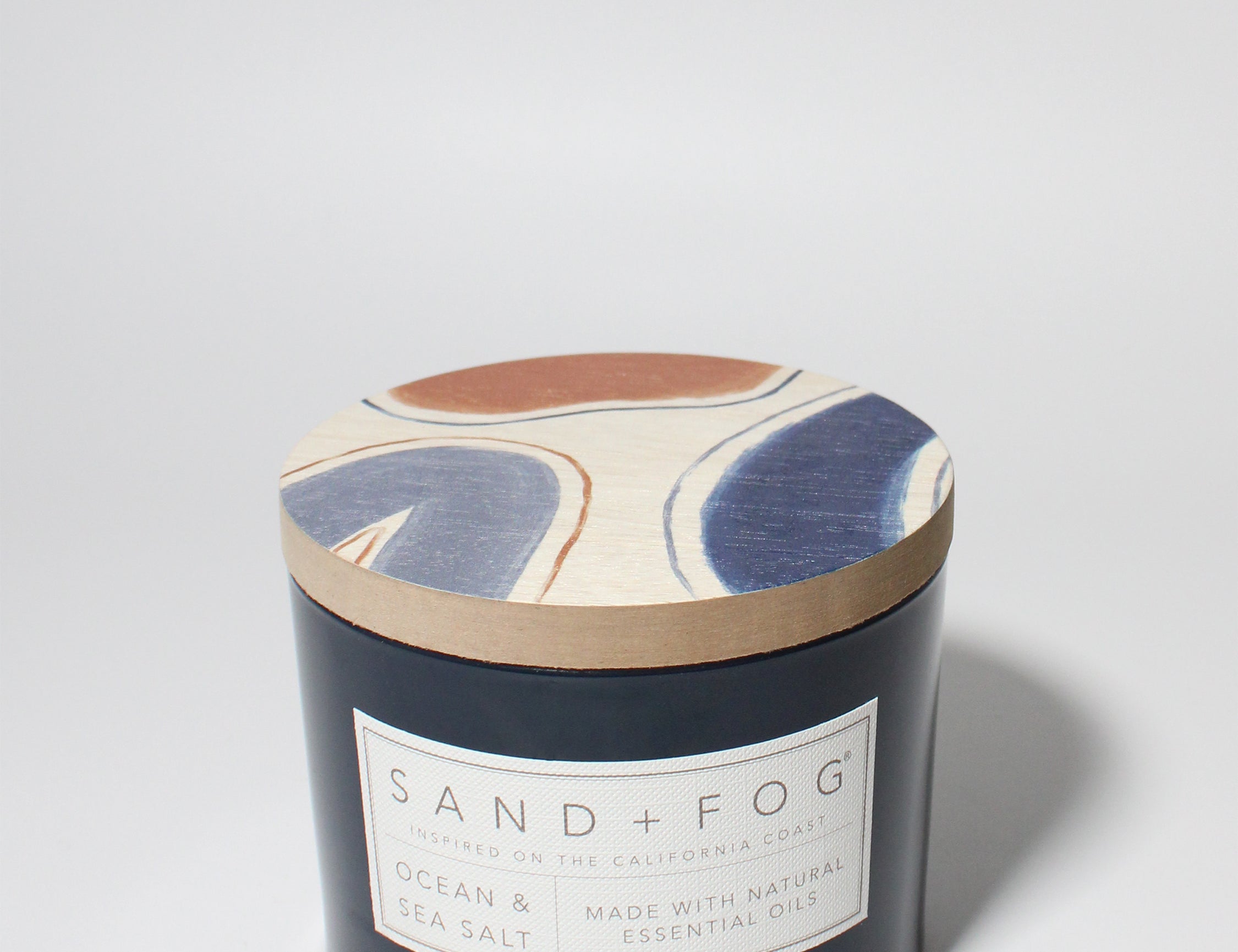 Ocean & Sea Salt 12 oz scented candle Ink vessel with Painted Abstract lid