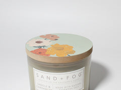 Saddle & Cardamom 12 oz scented candle Sand Dollar vessel with Painted Floral lid
