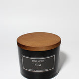 Chai 12 oz scented candle Black vessel with Wood Lid