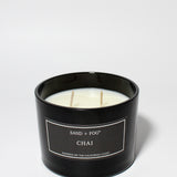 Chai 12 oz scented candle Black vessel with Wood Lid