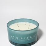California Beach House 23 oz scented candle Seawater vessel with Sand+Fog wood lid