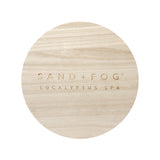 Eucalyptus Spa 23 oz scented candle Seafoam vessel with Sand+Fog wood lid