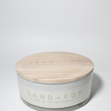 Ocean Mist 34 oz scented candle White vessel with Sand+Fog wood lid